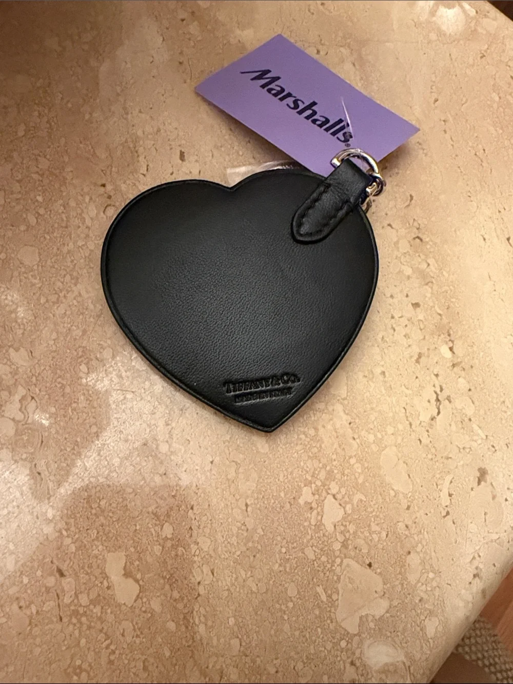 Tiffany & Co. Black Heart Leather Keyring with Embossed Logo